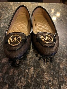 Michael Kors Dark Brown Leather MK Logo Driving Flats